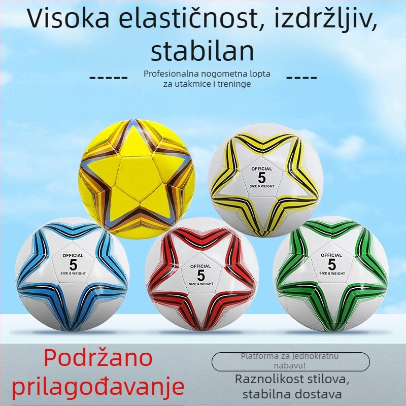 Prilagođeni PVC nogomet No.3/No.4/No.5 za djecu i mlade za trening i natjecanje, dizajn s petokrakom zvjezdicom, visoka elastičnost, otporno na habanje