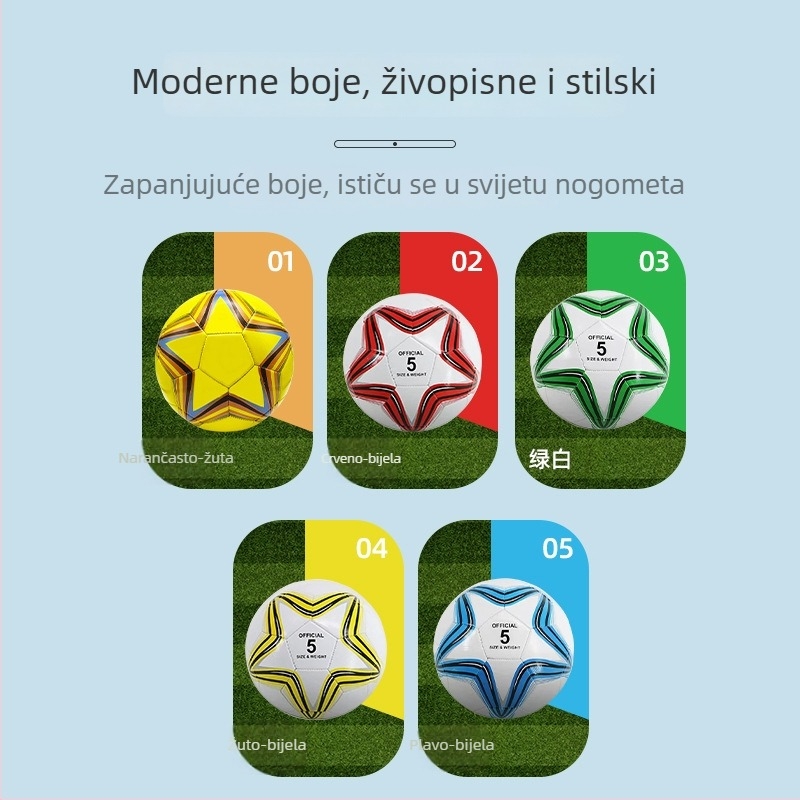 Prilagođeni PVC nogomet No.3/No.4/No.5 za djecu i mlade za trening i natjecanje, dizajn s petokrakom zvjezdicom, visoka elastičnost, otporno na habanje