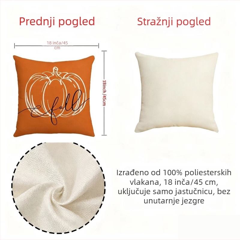 Lanena navlaka za jastuk s motivom tikve – jesenska dekoracija za kauč