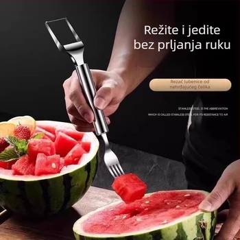 Nerđajući čelik — dvostruko glavna vilica za dinje, vilica za voće, višenamjenski alat za rezanje pulpe dinje, odjeljivač voća