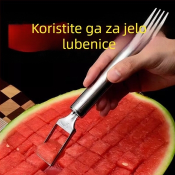 Nerđajući čelik — dvostruko glavna vilica za dinje, vilica za voće, višenamjenski alat za rezanje pulpe dinje, odjeljivač voća