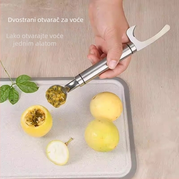 Otvarač plodova od nehrđajućeg čelika s dvostrukom glavom, 2-u-1 za passion fruit i mangosteen, uz žličicu, kuhinjski alat za kućnu upotrebu