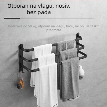 Dvostruki držač za ručnike u kupaonici, montaža bez bušenja, svemirski aluminij, moderan minimalistički dizajn