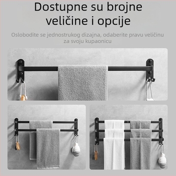 Dvostruki držač za ručnike u kupaonici, montaža bez bušenja, svemirski aluminij, moderan minimalistički dizajn
