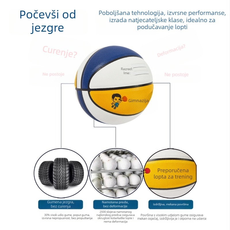 Košarka za djecu, veličina 5 – edicija s potpisom učenika No.5, No.4 i No.7, preporučio učitelj