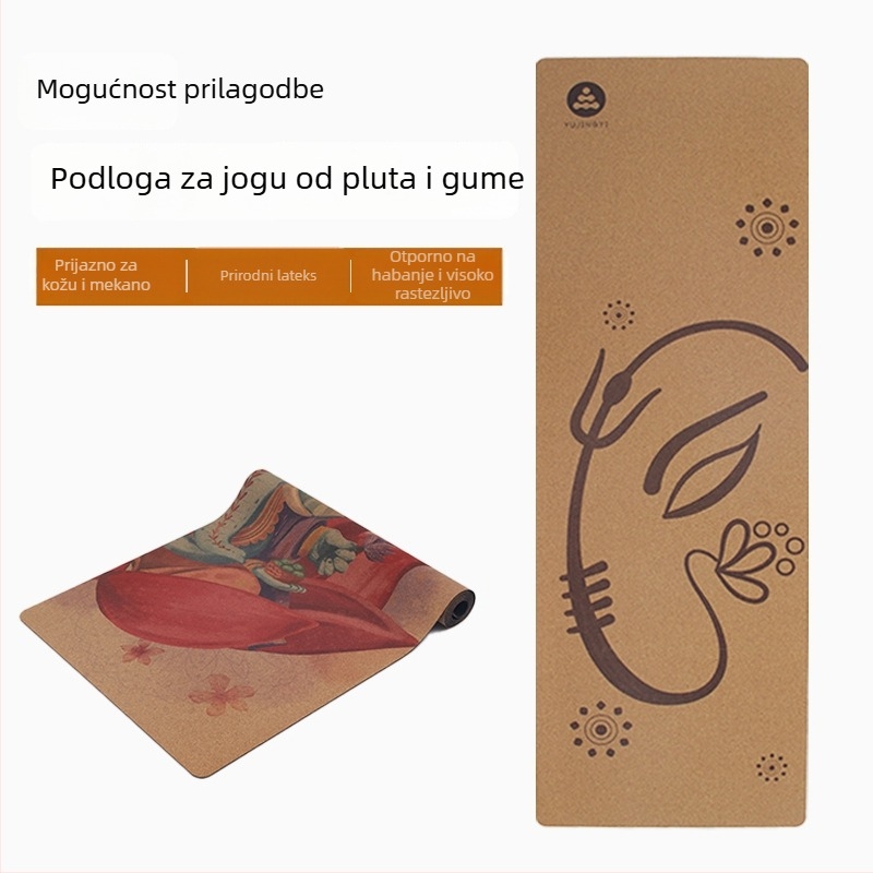 Joga podloga od kore i gume, protivklizna površina, šaren otisak slona, široka i ublažava udarce, za kućnu upotrebu, dimenzije 183 cm x 61 cm, debljina 5 mm.