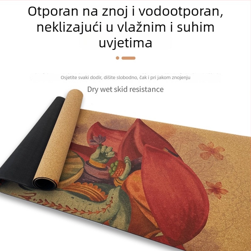 Joga podloga od kore i gume, protivklizna površina, šaren otisak slona, široka i ublažava udarce, za kućnu upotrebu, dimenzije 183 cm x 61 cm, debljina 5 mm.