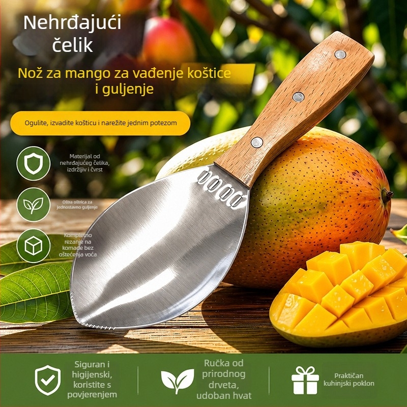 Mango rezač od nehrđajućeg čelika s oljuštivačem, odjeljivačem pulpe i jezgre — višenamjenski rezač voća