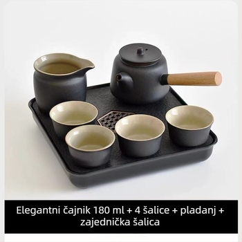 Gongfu set čaja od crne keramike – putno skladištenje, jednostavan set za jedno zalijevanje s bočnom ručkom u japanskom stilu, za studentski dom