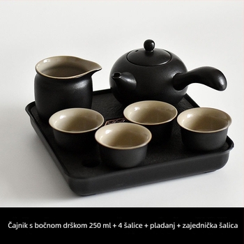 Gongfu set čaja od crne keramike – putno skladištenje, jednostavan set za jedno zalijevanje s bočnom ručkom u japanskom stilu, za studentski dom