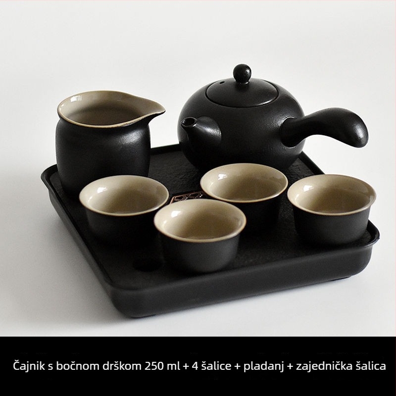 Gongfu set čaja od crne keramike – putno skladištenje, jednostavan set za jedno zalijevanje s bočnom ručkom u japanskom stilu, za studentski dom