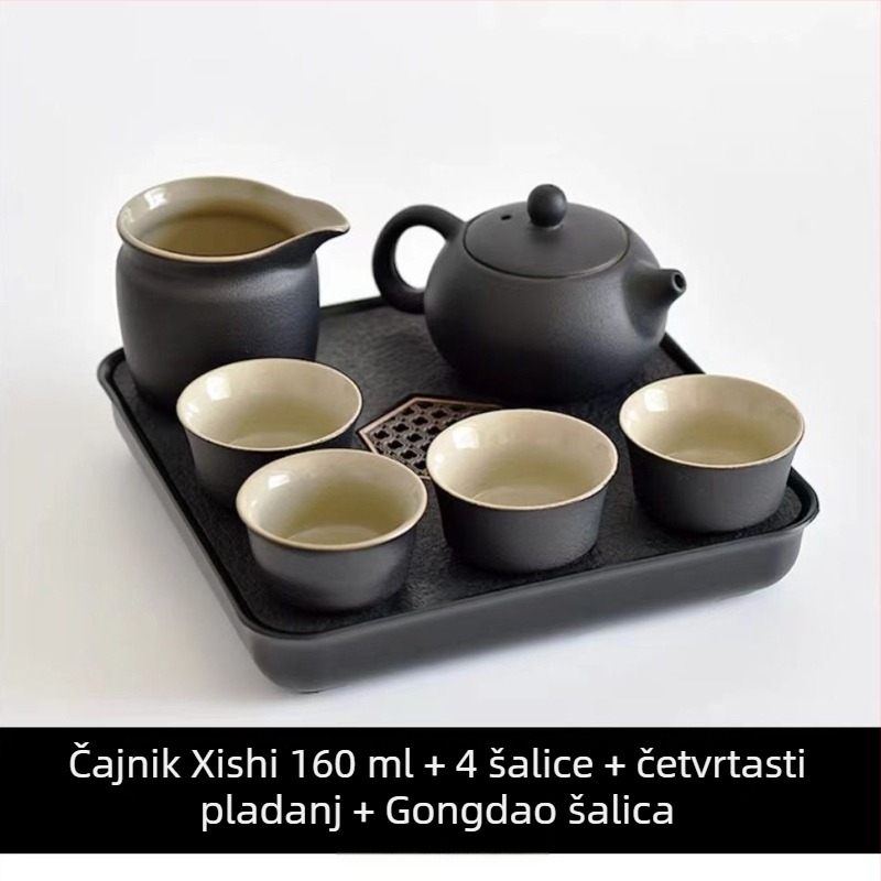Gongfu set čaja od crne keramike – putno skladištenje, jednostavan set za jedno zalijevanje s bočnom ručkom u japanskom stilu, za studentski dom