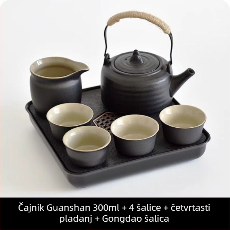 Gongfu set čaja od crne keramike – putno skladištenje, jednostavan set za jedno zalijevanje s bočnom ručkom u japanskom stilu, za studentski dom