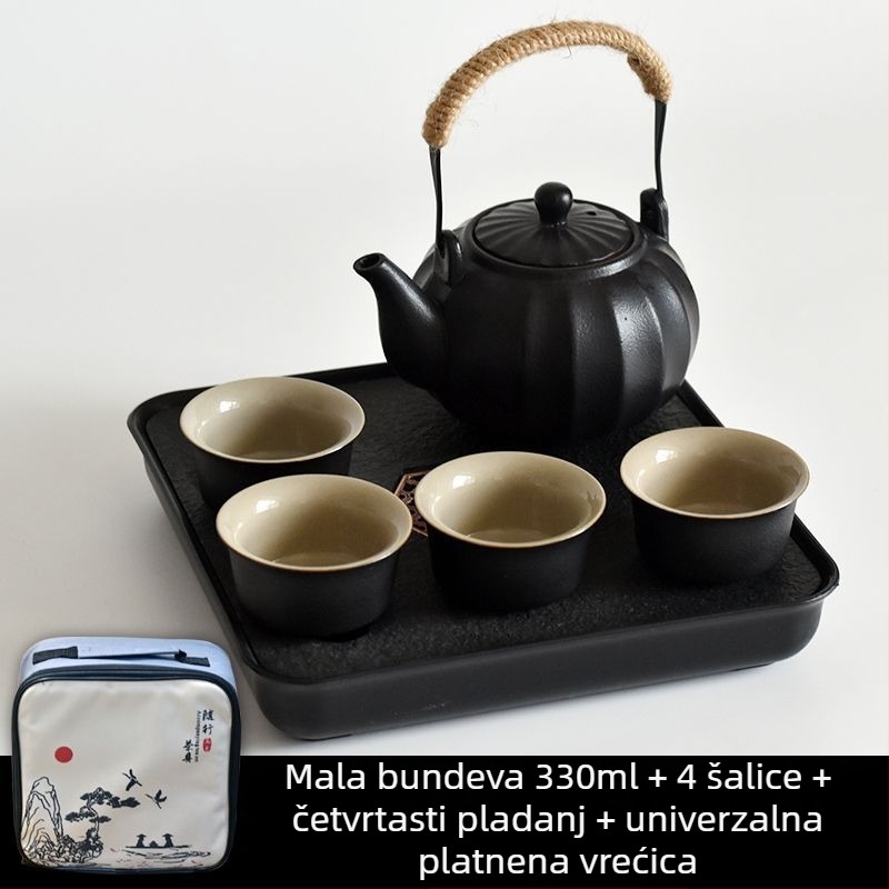 Gongfu set čaja od crne keramike – putno skladištenje, jednostavan set za jedno zalijevanje s bočnom ručkom u japanskom stilu, za studentski dom