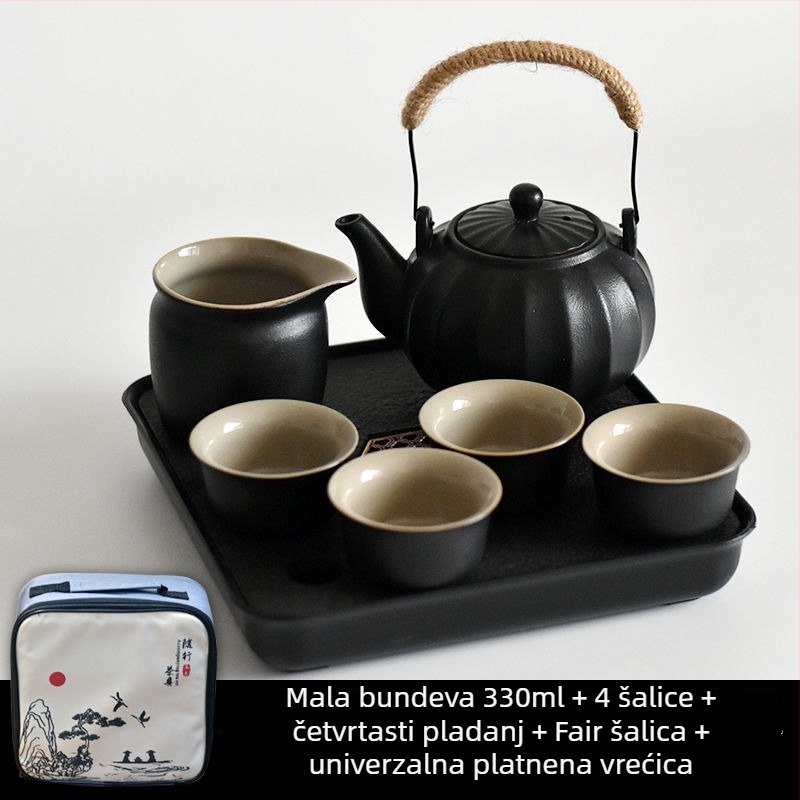 Gongfu set čaja od crne keramike – putno skladištenje, jednostavan set za jedno zalijevanje s bočnom ručkom u japanskom stilu, za studentski dom