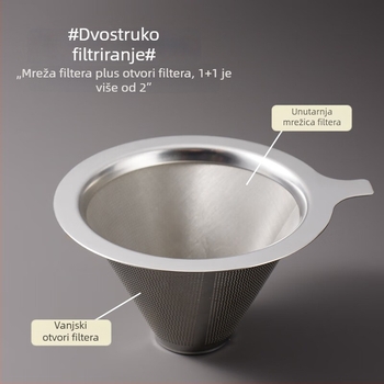Nehrđajući čelični filter za kavu za pour-over, višekratna upotreba, bez papira, filter s mrežom 800