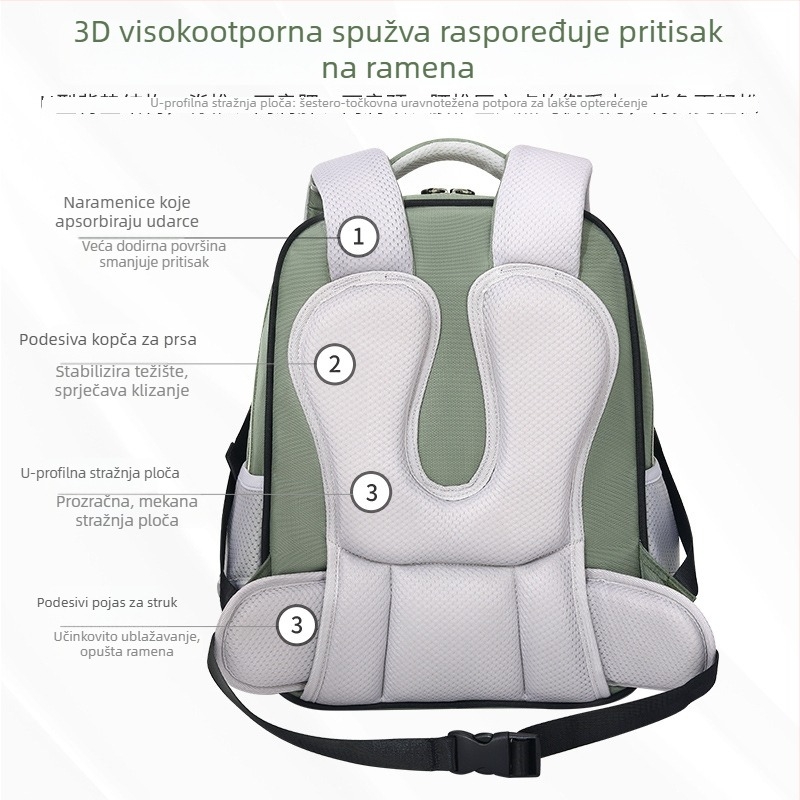 Nova lagana školska torba s zaštitom kralježnice i podrškom za pojas, unisex, za djecu 6–12 godina.