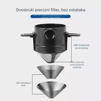 Nehrđajući kavni filter, ponovno upotrebljiv bez papirnoga filtera, prijenosni sklopivi filter za kavu s kukom za kačenje
