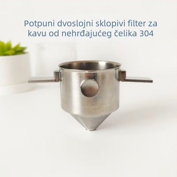 Sklopiva šalica za kavu od 304 nehrđajućeg čelika s dvostrukim držačima, bez papira za filtriranje, prijenosni kapljični aparat za pripremu kave