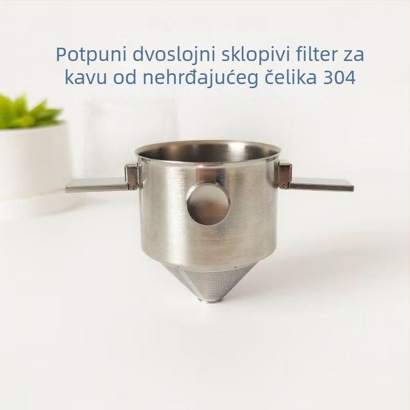 Sklopiva šalica za kavu od 304 nehrđajućeg čelika s dvostrukim držačima, bez papira za filtriranje, prijenosni kapljični aparat za pripremu kave