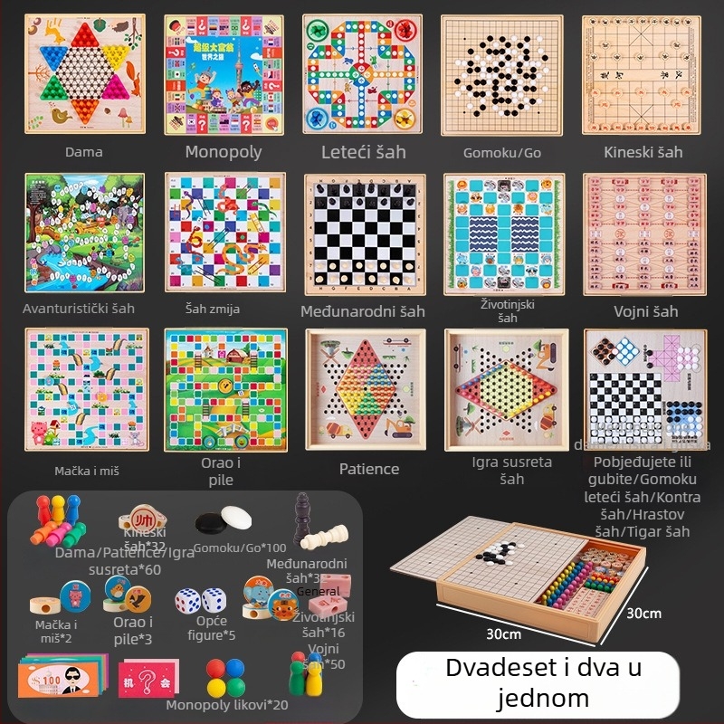 Višestruka edukativna društvena igra za djecu: Flying Chess, Checkers, Gomoku i Animal Chess