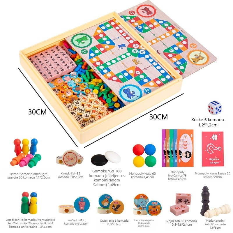Višestruka edukativna društvena igra za djecu: Flying Chess, Checkers, Gomoku i Animal Chess