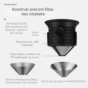 Veliki prijenosni sklopivi filter za kavu od nehrđajućeg čelika sa mrežicom, bez papirnatog filtera