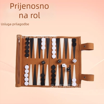 Premium PU roll-up backgammon ploča s kožnom površinom i melaminim komadićima, luksuzni set s velikim kožnim gumbima