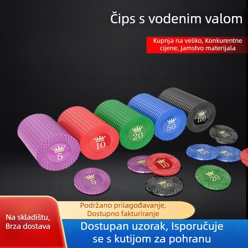 Kutija plastičnih čipova za baccarat, strojeve za mahjong, Texas Hold'em poker i prostorije za karte.