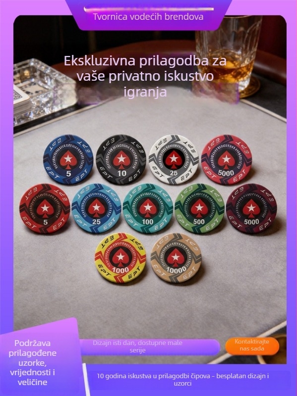 Prilagođeni keramički žetoni za turnire s mat završnim premazom za Texas Hold'em klubove, izrađeni po vašem dizajnu