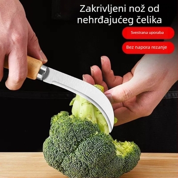 Nerđajući čelik s drvenom drškom, zakrivljeni nož – gulitelj ananasa i voća, višenamjenski nož za banane i sječka poriluka, na skladištu