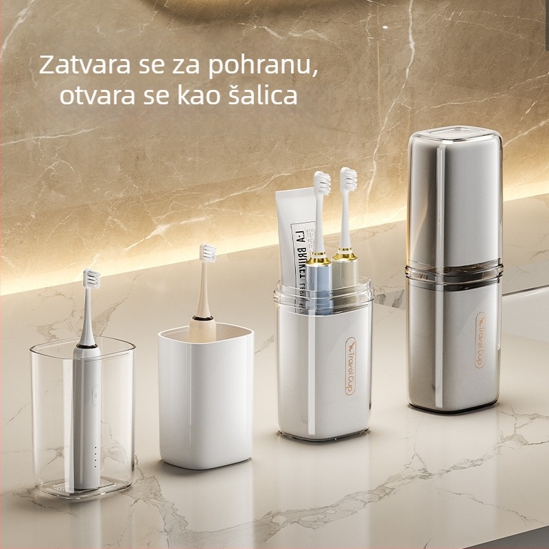 Držač četkice za zube s čašom za pastu i ispiranje, plastični, za putovanja i kućnu upotrebu