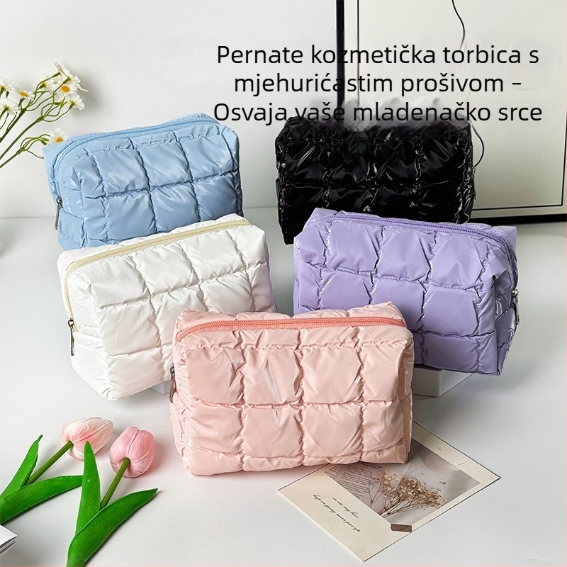 Kozmetička torbica punjena perjem, vodootporna, velika kapaciteta, praktična 3D putna torbica za kozmetiku, slatka 3D mala torbica za pohranu, clutch torbica