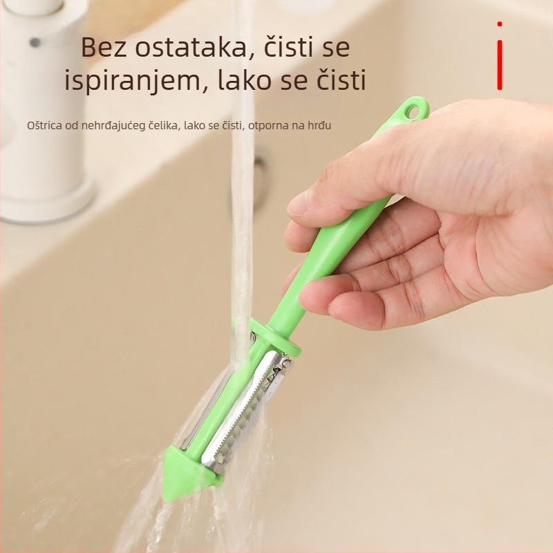 Dugačak držač, 3-u 1 — višefunkcionalna plastična strugalica, rende za dinju i voće, nož za guljenje