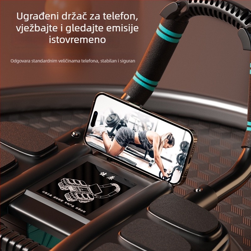 Inteligentni četverokotač kolut za trbušne mišiće s automatskim vraćanjem i šest podrški za lakte za vježbanje trbušnih mišića