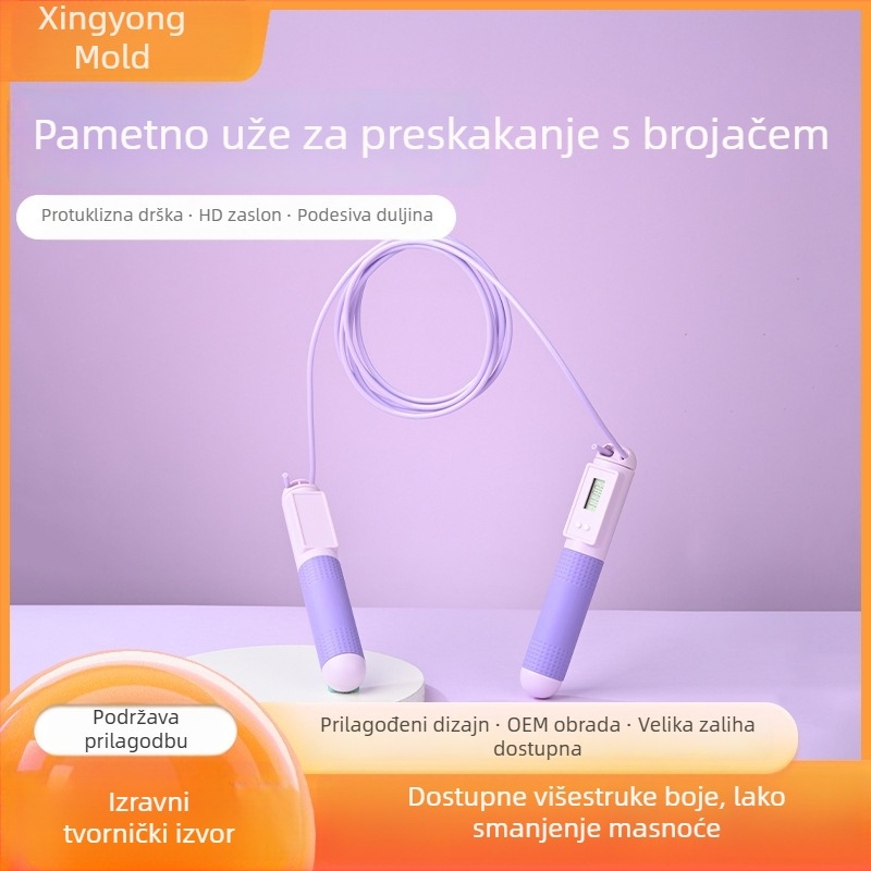 Prilagođeno odraslo preskakanje užetom s pametnim brojačem i podesivom duljinom; dostupne boje: ljubičasta, ružičasta i plava