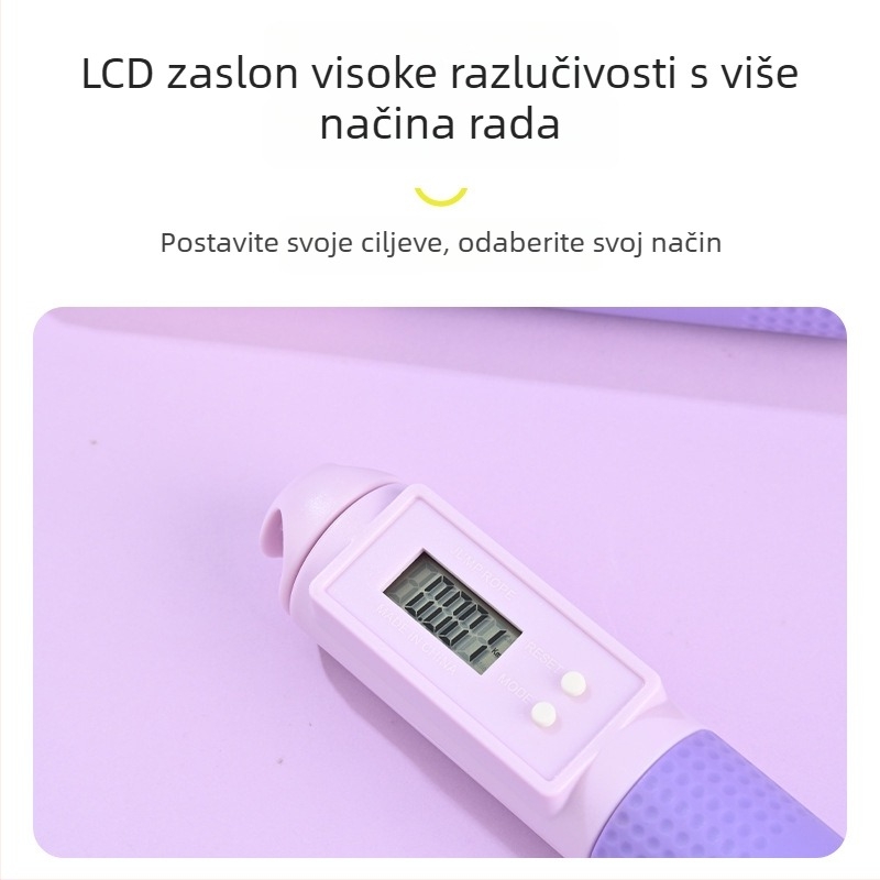 Prilagođeno odraslo preskakanje užetom s pametnim brojačem i podesivom duljinom; dostupne boje: ljubičasta, ružičasta i plava