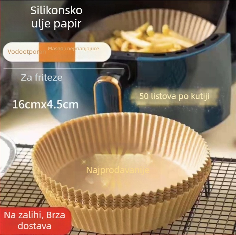 Silikonskim premazom obloženi pek papir, okruglog oblika, višenamjenski papir za pečenje i prženje, prehrambena kvaliteta