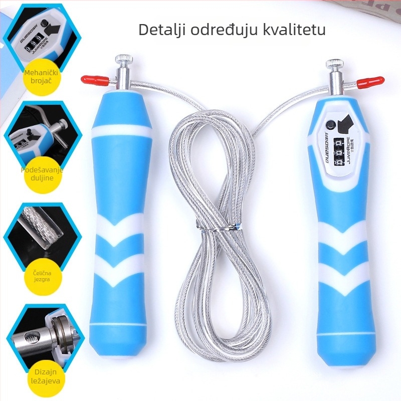 Švihadlo za fitness s gumiranim drškama, čeličnim jezgrom i PVC užetom, s funkcijom brojanja