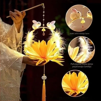 Prijenosni dječji lampion u antičkom stilu za festival sredine jeseni, s motivom zeca i cvjetnim dizajnom, svjetleći okrugli lampion
