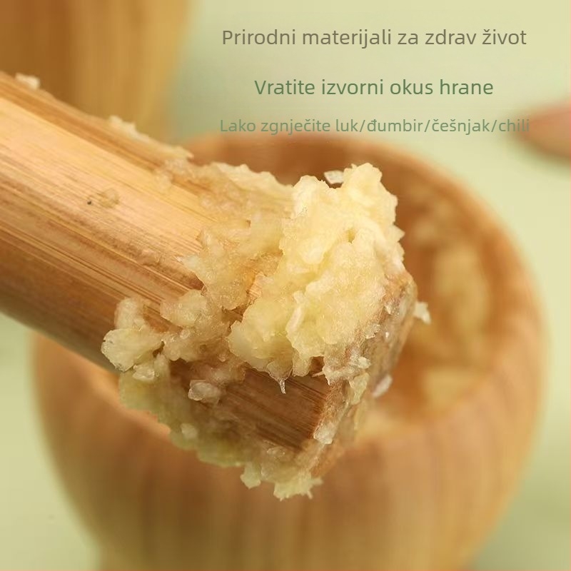 Drveni ručni mortar za češnjak za kućnu upotrebu, klasičan dizajn, višefunkcionalno: preša za češnjak, zdrobitelj, mlinc za češnjak i bilje.