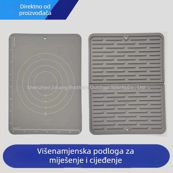 Sklopiva silikonska podloga za mijesenje tijesta s debelim dijelom za pečenje i protukliznom površinom za valjanje, ploča za odvodnju hrane