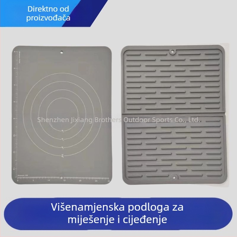 Sklopiva silikonska podloga za mijesenje tijesta s debelim dijelom za pečenje i protukliznom površinom za valjanje, ploča za odvodnju hrane