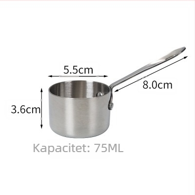 Mini set posuđa od nehrđajućeg čelika: posuda za mlijeko, posuda za umak, posuda za maslac, posuda za šećer, željezna ploča za kuhanje, dodatni kuhinjski dijelovi, mjerne čaše i žličice.