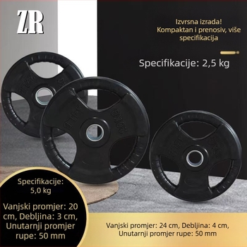 Gumom prekrivena pločica za šipku, lijevano željezo, 2,5 kg, otvor 5 cm