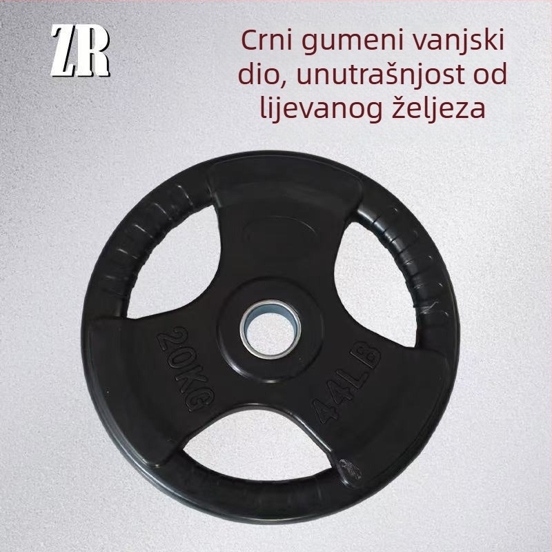 Gumom prekrivena pločica za šipku, lijevano željezo, 2,5 kg, otvor 5 cm