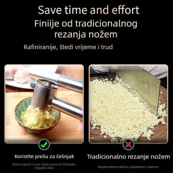 Česnjak preša od 304 nehrđajućeg čelika s produženom drškom, alat za zgnječenje češnjaka i pripremu paste za kućnu upotrebu