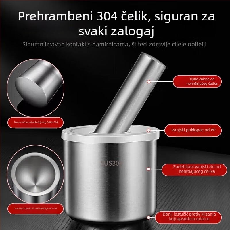 Mlin za češnjak od nehrđajućeg čelika 304, ručni kućni drobilac češnjaka