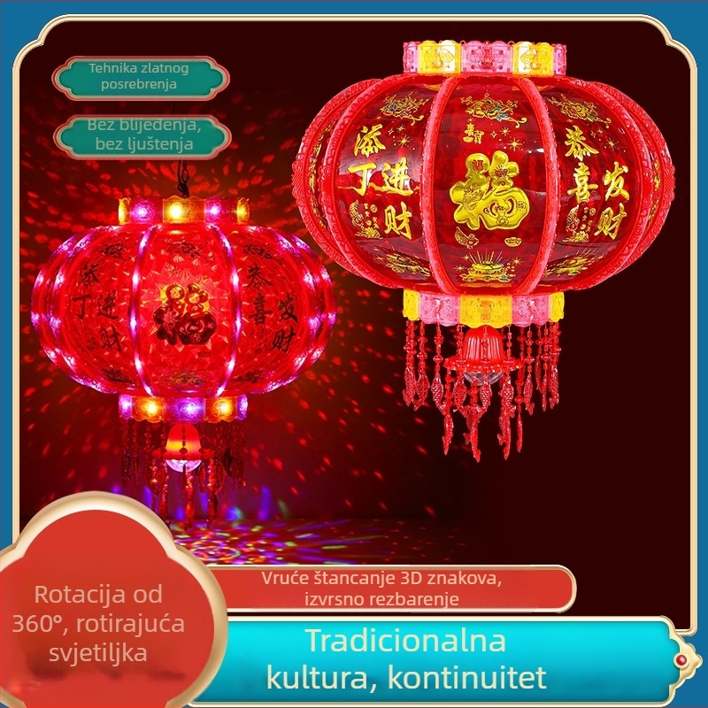 LED šareno rotirajući lampion za balkon, s Fu znakom, crveni lampion na vrata za vjenčanja i useljenje, ukras za kinesku novu godinu