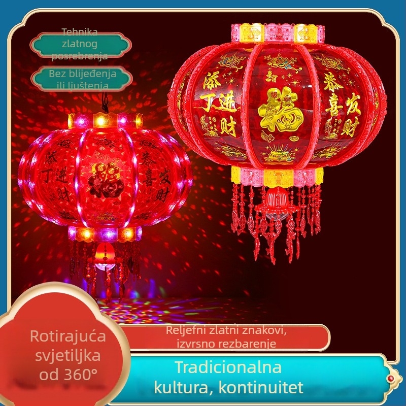 LED šareno rotirajući lampion za balkon, s Fu znakom, crveni lampion na vrata za vjenčanja i useljenje, ukras za kinesku novu godinu